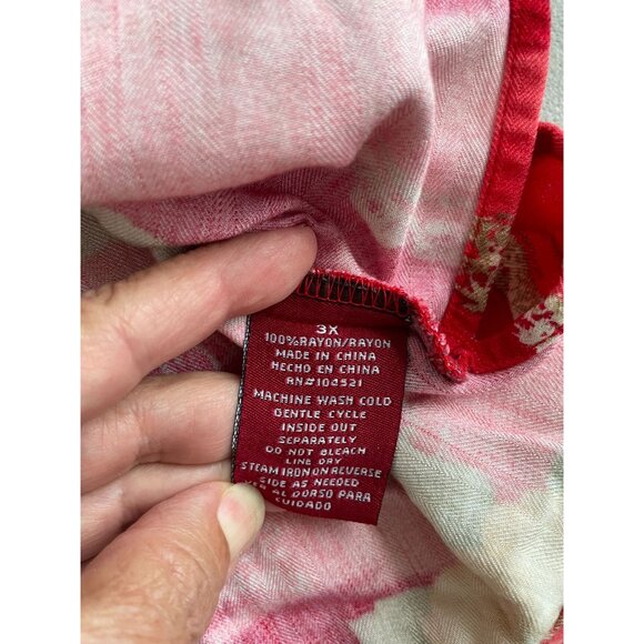 Caribbean Joe Womens 3X Red Hawaiian Button-Up Shirt With Tropical Floral Print - Picture 7 of 8